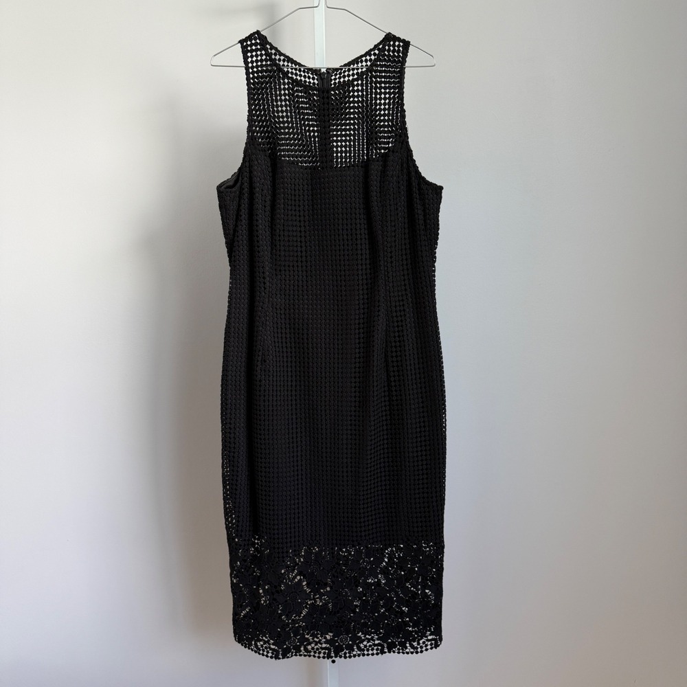 WHBM Cotton Dainty Office Siren Formal Luxury Sheath Dress 14‎ Black